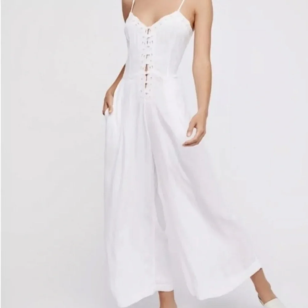 🤍NEW FREE PEOPLE EILEEN CREPE WIDE LEG LACE JUMPSUIT 8